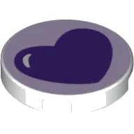 Tile, Round 2 x 2 with Bottom Stud Holder with Dark Purple Heart Pattern, Wit (White), LEGO onderdeelnummer 14769pb235