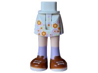 Mini Pop Heup en Rok met Gietvorm Licht Nougat Benen en Gedrukt Helder Licht Geel, Helder Roze en Oranje Bloemen, Donker Oranje Schoenen met Witte Veters en Zolen en Middel Lavendel Sokken Patroon - Dunne Scharnier, LEGO onderdeelnummer 35216ac00pb024