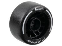 Wheel 24 x 13.4 with Pin Hole with Molded Black Hard Rubber Tire and Printed White 'PIRELLI', 'P ZERO' and Arcs Pattern, LEGO onderdeelnummer 105162pb04