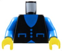 Torso Town Blue V-Neck, Pockets and Buttons Pattern / Blue Arms / Yellow Hands, LEGO onderdeelnummer 973pb0069c01