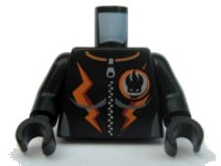 Torso Agents Villain Female with Zipper and Orange Lightning Bolts Pattern / Black Arms / Black Hands, LEGO onderdeelnummer 973pb0565c01