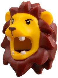 Minifigure, Headgear Head Cover, Costume Lion with Molded Dark Red Mane, Printed Black Eyes, Dark Brown Nose Pattern, LEGO onderdeelnummer 114471pb01