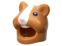 Minifigure, Headgear Head Cover, Costume Hamster with Molded White Muzzle and Teeth and Printed Black Eyes and Bright Pink Nose Pattern, LEGO onderdeelnummer 109769pb01