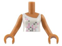 Torso Mini Doll Girl White Top with Bright Pink and Silver Squares Pattern, Medium Nougat Arms with Hands, LEGO onderdeelnummer FTGpb010c01