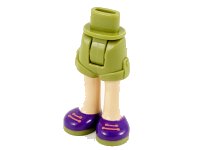 Mini Doll Hips and Shorts with Light Nougat Legs and Dark Purple Shoes with Olive Green Soles and Coral Laces Pattern - Thick Hinge, LEGO onderdeelnummer 11202c00pb15