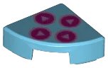 Tile, Round 1 x 1 Quarter with Magenta and Metallic Pink Directional Buttons Pattern, Middenazuur (Medium Azure), LEGO onderdeelnummer 25269pb026