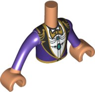 Torso Mini Doll Boy Dark Purple Suit Jacket with Gold Bow Tie and Filigree Pattern, Nougat Arms with Hands with Dark Purple Long Sleeves, LEGO onderdeelnummer FTBpb059c01