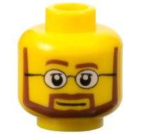 Minifigure, Head Reddish Brown Eyebrows, Moustache, and Angular Beard, Upper Eyelids, Black Glasses with White Lenses, Neutral Pattern, LEGO onderdeelnummer 3626pb0267