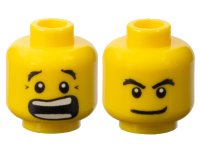 Minifigure, Head Dual Sided Bushy Black Eyebrows, Scared Open Mouth with Teeth Parted / Smirk Pattern, LEGO onderdeelnummer 3626pb0272