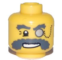 Minifigure, Head Glasses with Monocle on Chain and Bushy Dark Bluish Gray Eyebrows and Moustache Pattern, LEGO onderdeelnummer 3626pb0460