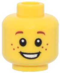 Minifigure, Head Child with Reddish Brown Eyebrows and Freckles, Open Mouth Smile with Teeth Pattern, LEGO onderdeelnummer 3626pb0471