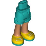 Mini Doll Hips and Shorts with Nougat Legs and Yellow Shoes with Dark Turquoise Soles and White Laces Pattern - Thick Hinge, LEGO onderdeelnummer 11202c00pb19
