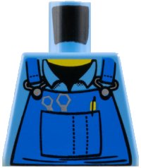Torso Mechanic Overalls with Silver Wrenches and Fasteners, Yellow Pen, and Black Undershirt Pattern, LEGO onderdeelnummer 973pb0410