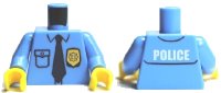Torso Police Shirt with Gold Badge, Dark Blue Tie and 'POLICE' Pattern on Back / Medium Blue Arms / Yellow Hands, LEGO onderdeelnummer 973pb0801c01