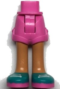 Mini Doll Hips and Shorts with Nougat Legs and Dark Turquoise Shoes with Dark Pink Soles and White Laces Pattern - Thick Hinge, LEGO onderdeelnummer 11202c00pb16