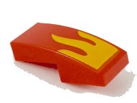 Slope, Curved 2 x 1 x 2/3 with Bright Light Orange Flame Pattern, LEGO onderdeelnummer 11477pb069