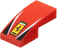 Slope, Curved 2 x 1 x 2/3 with Ferrari Logo, White Stripes, Black Triangles Pattern, LEGO onderdeelnummer 11477pb203
