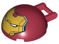 Windscreen 4 x 4 x 1 2/3 Canopy Half Sphere with Bar Handle with Gold Hulkbuster Face with Silver Side Panels Pattern, LEGO onderdeelnummer 18990pb01