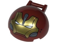 Windscreen 4 x 4 x 1 2/3 Canopy Halve Bol met Stanggreep met Gouden Hulkbuster Gezicht met Donkergrijs Wangen en Voorhoofd Paneel en Zwarte Luchtgaten Patroon, LEGO onderdeelnummer 18990pb06