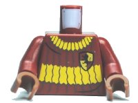 Torso Harry Potter Quidditch Gryffindor Ribbed Pattern / Dark Red Arms / Reddish Brown Hands, LEGO onderdeelnummer 973pb0747c01