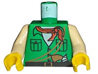 Torso Adventurers Desert Safari Shirt, White Neck, Red Bandana, Gun Pattern / Tan Arms / Yellow Hands, LEGO onderdeelnummer 973pb0281c01
