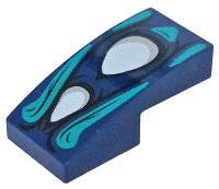 Schuin, Gebogen 2 x 1 x 2/3 met 2 Witte Ogen, Donker Turquoise Hoogtepunten Patroon, LEGO onderdeelnummer 11477pb125