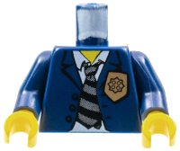Torso Police Suit with Gold Badge and Striped Tie Pattern / Dark Blue Arms / Yellow Hands, LEGO onderdeelnummer 973pb0290c01