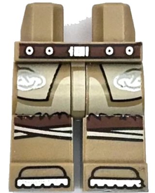 Hips and Legs with Reddish Brown Belt with Silver Buckle and Circles, Tan Tunic with Fur Hem and Celtic Knots, Knee Wrappings, Shoe Tips Pattern, Donkertan (Dark Tan), LEGO onderdeelnummer 970c00pb1559