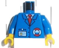 Torso Rescue Coast Guard Logo, Name Tag, Blue Collar, Red Tie Pattern / Blue Arms / Yellow Hands, LEGO onderdeelnummer 973pb0265c01