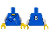 Torso Soccer with White Adidas Logo, Yellow Neck, and Number 8 on Back Pattern (Stickers) / White Arms / Yellow Hands, LEGO onderdeelnummer 973pb0447c01