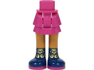 Mini Doll Hips and Skirt Layered, Medium Nougat Legs and Dark Blue Boots with Magenta Soles and Gold Filigree Pattern - Thick Hinge, Magenta, LEGO onderdeelnummer 92250c00pb27