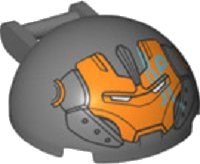 Windscreen 4 x 4 x 1 2/3 Canopy Half Sphere with Bar Handle and Orange Iron Man Face Pattern, LEGO onderdeelnummer 18990pb04