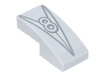 Slope, Curved 2 x 1 x 2/3 with Metallic Silver Letter V and Number 8 Hood Ornament Pattern, LEGO onderdeelnummer 11477pb127