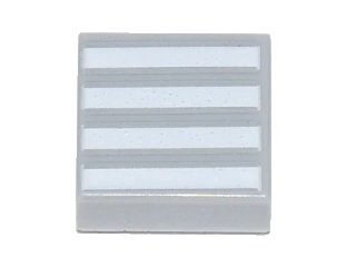 Tegel 1 x 1 met 4 Witte Strepen Patroon, Lichtblauwgrijs (Light Bluish Gray), LEGO onderdeelnummer 3070pb140