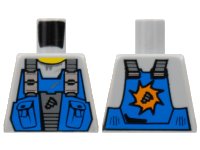 Torso Power Miners Blue Vest with Pockets and Drill Tip over Sweaty Shirt Pattern, LEGO onderdeelnummer 973pb0536