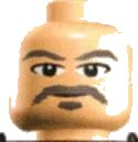 Minifiguur, Hoofd Man Grijs Snor, Zijstukken, en Wenkbrauwen Patroon, Lichtnougat (Light Nougat), LEGO onderdeelnummer 3626pb0066