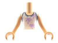 Torso Mini Doll Boy White Top with Palm Trees Pattern, Light Nougat Arms with Hands, LEGO onderdeelnummer FTBpb048c01