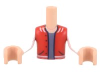 Torso Mini Doll Boy Red Vest with Pockets, Sand Blue Undershirt Pattern, Light Nougat Arms with Hands with White Long Sleeves, LEGO onderdeelnummer FTBpb062c01
