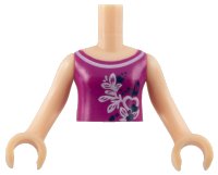 Torso Mini Doll Girl Magenta Top with Butterflies and Leaves Pattern, Light Nougat Arms with Hands, LEGO onderdeelnummer FTGpb022c01