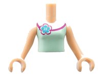Torso Mini Doll Girl Light Aqua Vest Top with Flower Pattern, Light Nougat Arms with Hands, LEGO onderdeelnummer FTGpb037c01